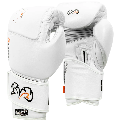 RIVAL RB50 Gants De Boxe Compacts Intelli-Shock – Cuir Véritable, Protection D3o, Blanc